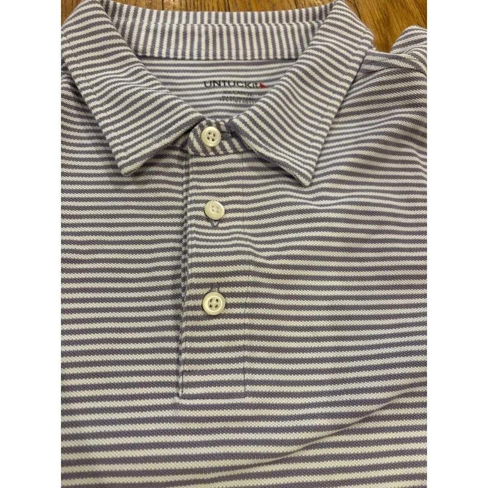 UNTUCKit Mens XX-Large Purple White Striped Pima Cotton Polo Shirt XXL Short Slv